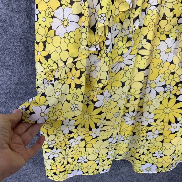 Michael Kors Strap Layered Ruffle Sundress Women M Yellow Floral Chiffon Lined - Picture 5 of 10
